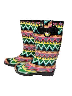 Corkys Shoes Women's Sunshine Multi Color Chevron Print Rain Boots Size 10